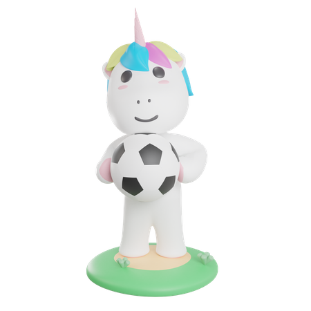 Unicorn Holding Soccer Ball  3D Illustration