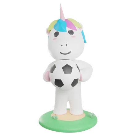 Unicorn Holding Soccer Ball  3D Illustration