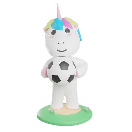Unicorn Holding Soccer Ball 3D Illustration
