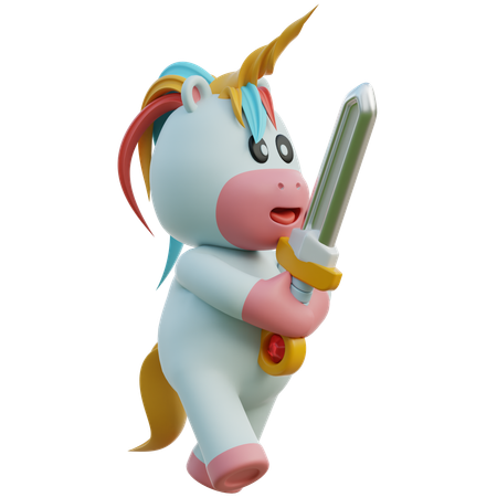 Unicorn Holding Sword  3D Illustration