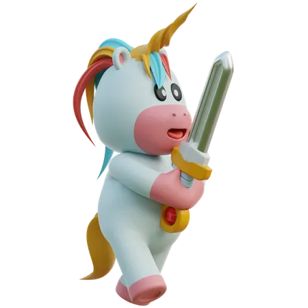 Unicorn Holding Sword  3D Illustration