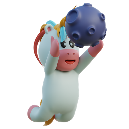 Unicorn Holding The Moon  3D Illustration