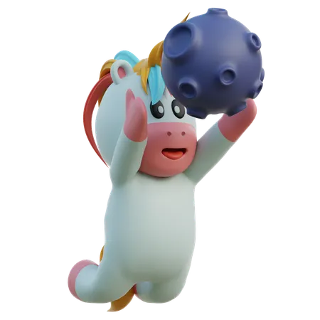 Unicorn Holding The Moon  3D Illustration