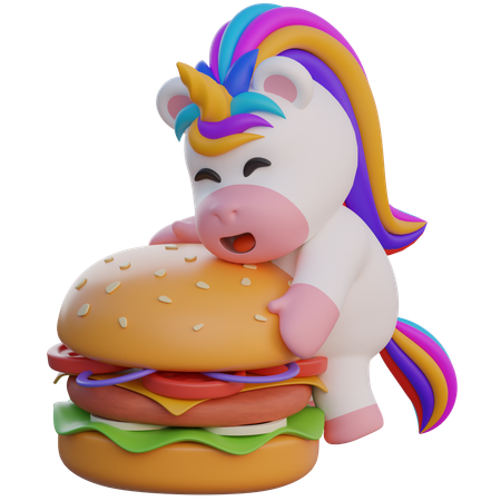 Unicorn Hugging A Burger  3D Illustration