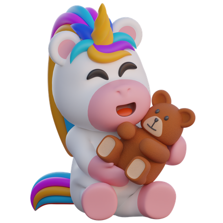 Unicorn Hugging Teddy Bear  3D Illustration