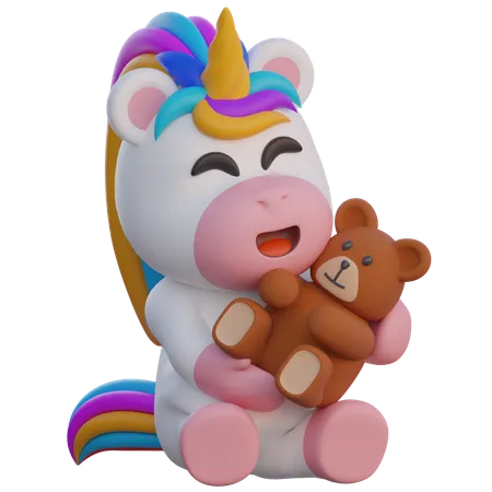 Unicorn Hugging Teddy Bear  3D Illustration