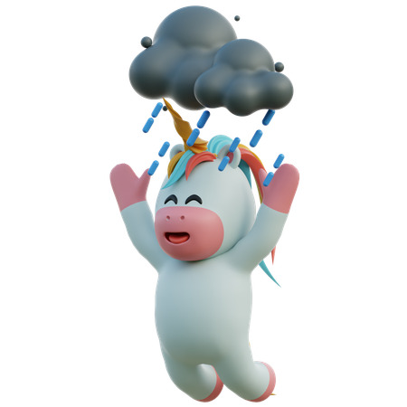Unicorn In The Rain  3D Illustration