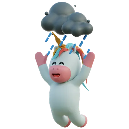 Unicorn In The Rain  3D Illustration