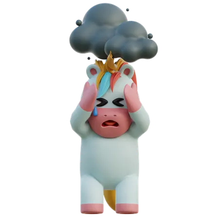 Unicorn Is Sad  3D Illustration