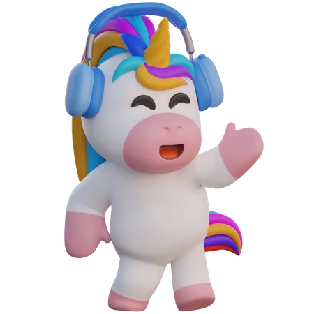 Unicorn Listening Music With Headset  3D Illustration