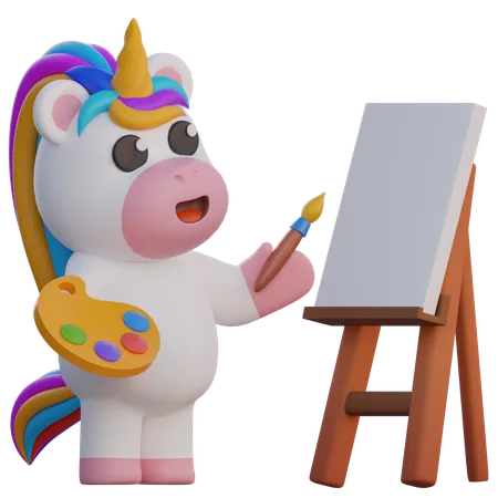 Unicorn Painting On Canvas  3D Illustration
