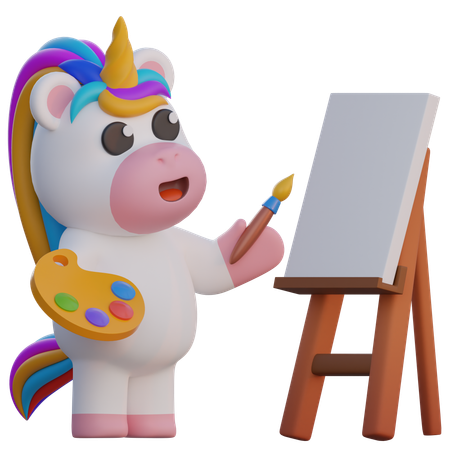 Unicorn Painting On Canvas  3D Illustration