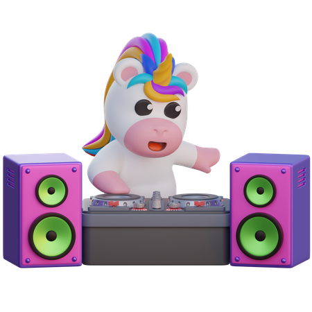 Unicorn Playing Dj  3D Illustration