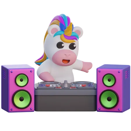 Unicorn Playing Dj  3D Illustration