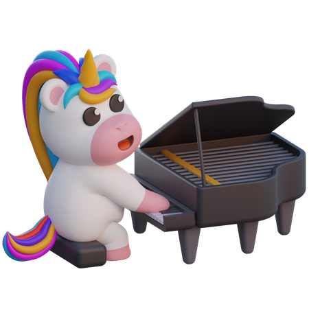 Unicorn Playing Grand Piano  3D Illustration