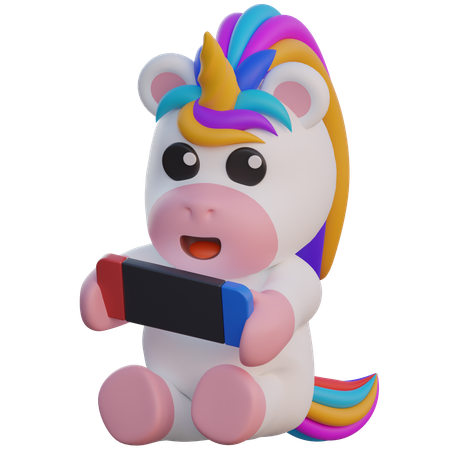 Unicorn Playing Handheld Gaming Console  3D Illustration