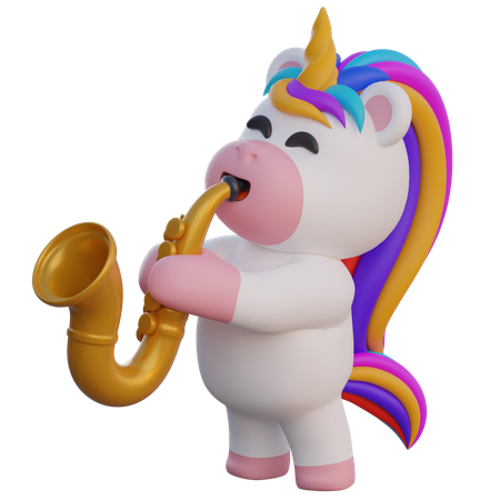 Unicorn Playing Saxophone  3D Illustration