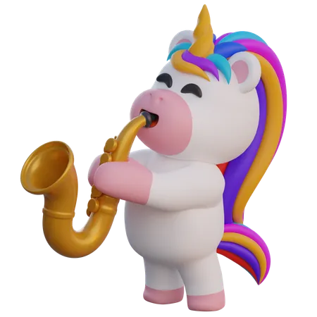 Unicorn Playing Saxophone  3D Illustration