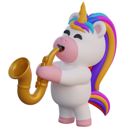 Unicorn Playing Saxophone  3D Illustration