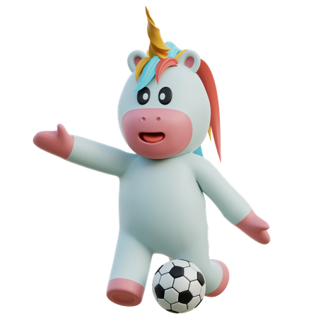 Unicorn Playing Soccer  3D Illustration
