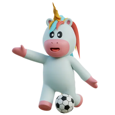 Unicorn Playing Soccer  3D Illustration