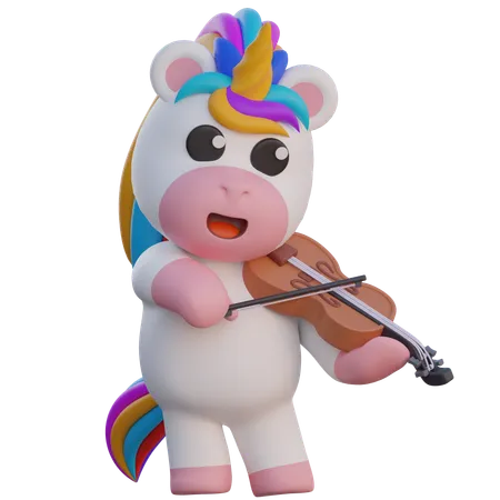 Unicorn Playing Violin  3D Illustration