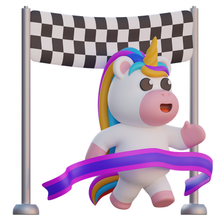 Unicorn Reaches the Finish Line  3D Illustration