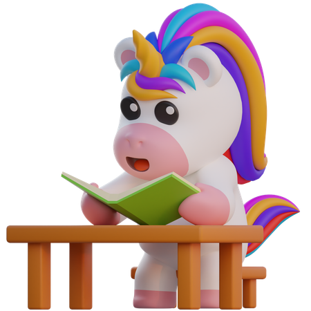 Unicorn Read A Book  3D Illustration