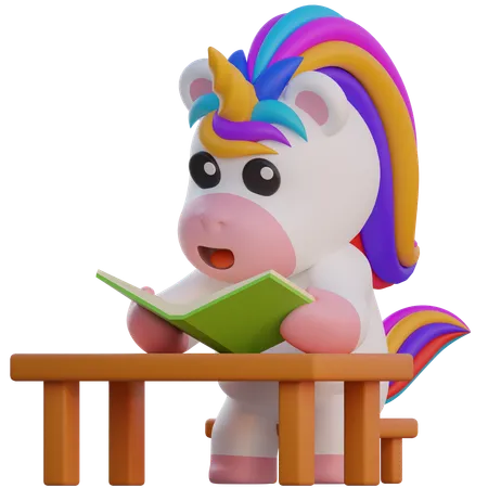 Unicorn Read A Book  3D Illustration