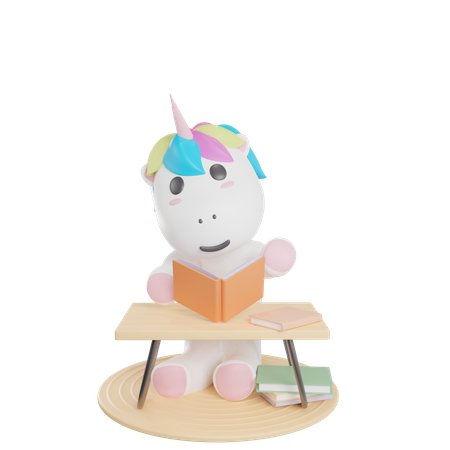Unicorn Reading Book 3D Illustration