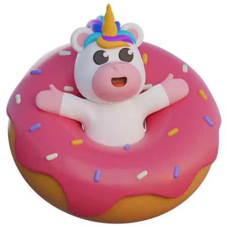 Unicorn Relaxing On A Giant Donut  3D Illustration