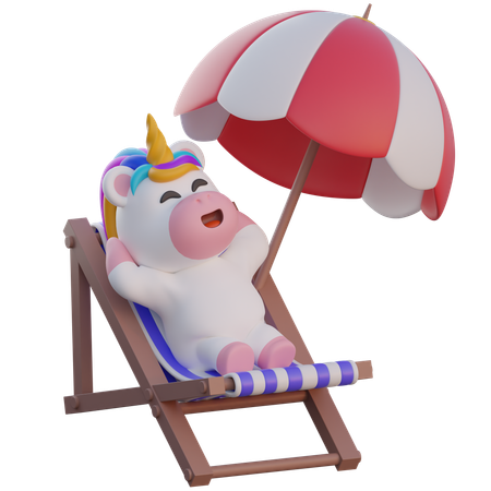 Unicorn Relaxing On Beach Chair  3D Illustration