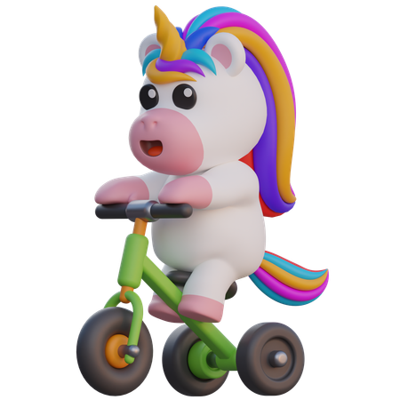 Unicorn Ride A Bike  3D Illustration