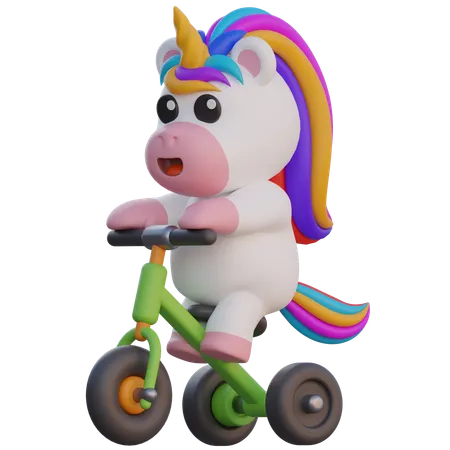 Unicorn Ride A Bike  3D Illustration