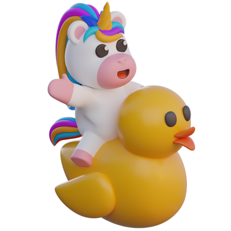 Unicorn Ride a Rubber Duck  3D Illustration