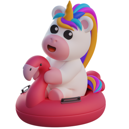 Unicorn Riding Flamingo Float  3D Illustration