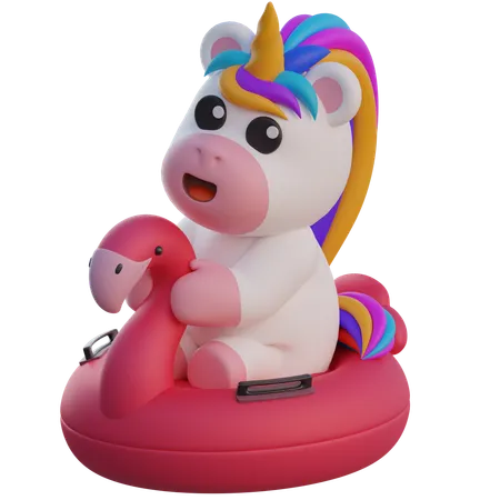 Unicorn Riding Flamingo Float  3D Illustration