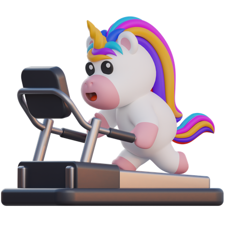 Unicorn Run on Treadmill  3D Illustration