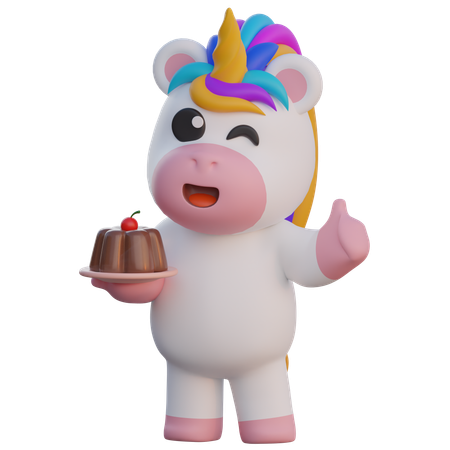 Unicorn Serves Chocolate Pudding  3D Illustration