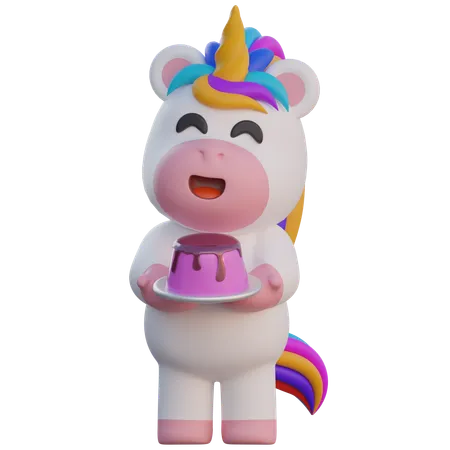 Unicorn Serves Pudding  3D Illustration