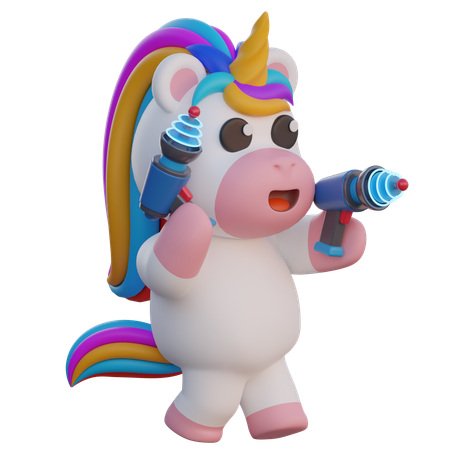 Unicorn Shooting With Laser Gun  3D Illustration