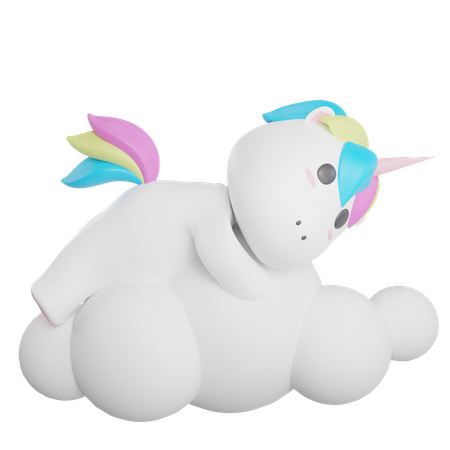 Unicorn Sleep On Cloud  3D Illustration