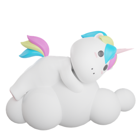 Unicorn Sleep On Cloud 3D Illustration