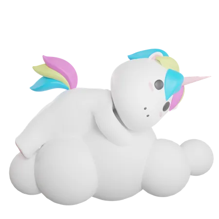 Unicorn Sleep On Cloud  3D Illustration