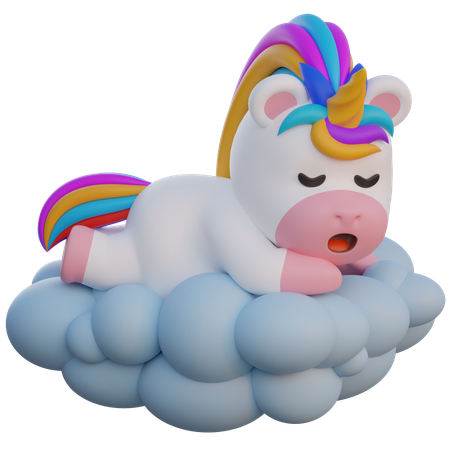 Unicorn Sleeping on the Clouds  3D Illustration