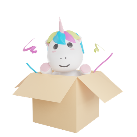 Unicorn Surprise Box  3D Illustration