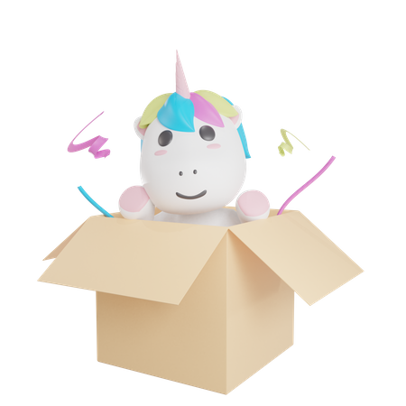 Unicorn Surprise Box 3D Illustration