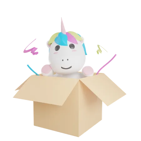 Unicorn Surprise Box  3D Illustration