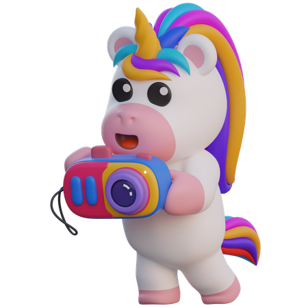 Unicorn Taking Photo With Camera  3D Illustration