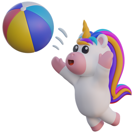 Unicorn Throwing Beach Ball  3D Illustration